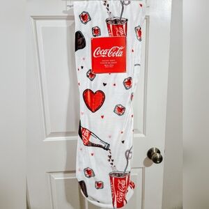 Coca-Cola Red and White Velvet Throw Blanket W Hearts